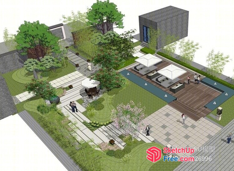 Modern Garden Design With Contemporary Furniture And Decor 3D SketchUp File