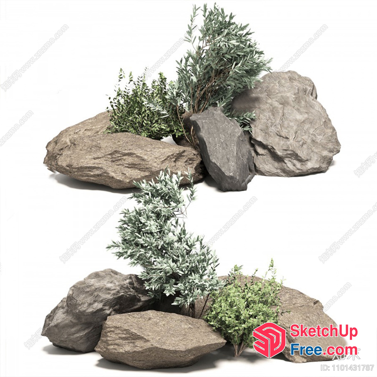 Grey Rocks And Green Plants 3D SketchUp File