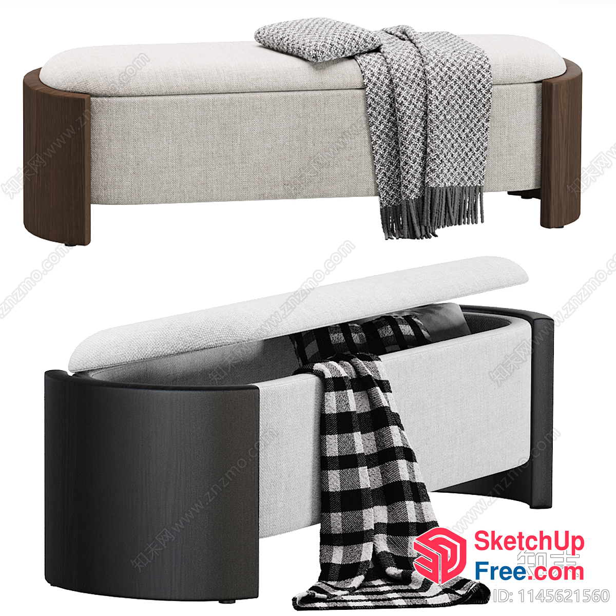 Storage Bench With Hidden Compartment And Plush Cushion 3D SketchUp File