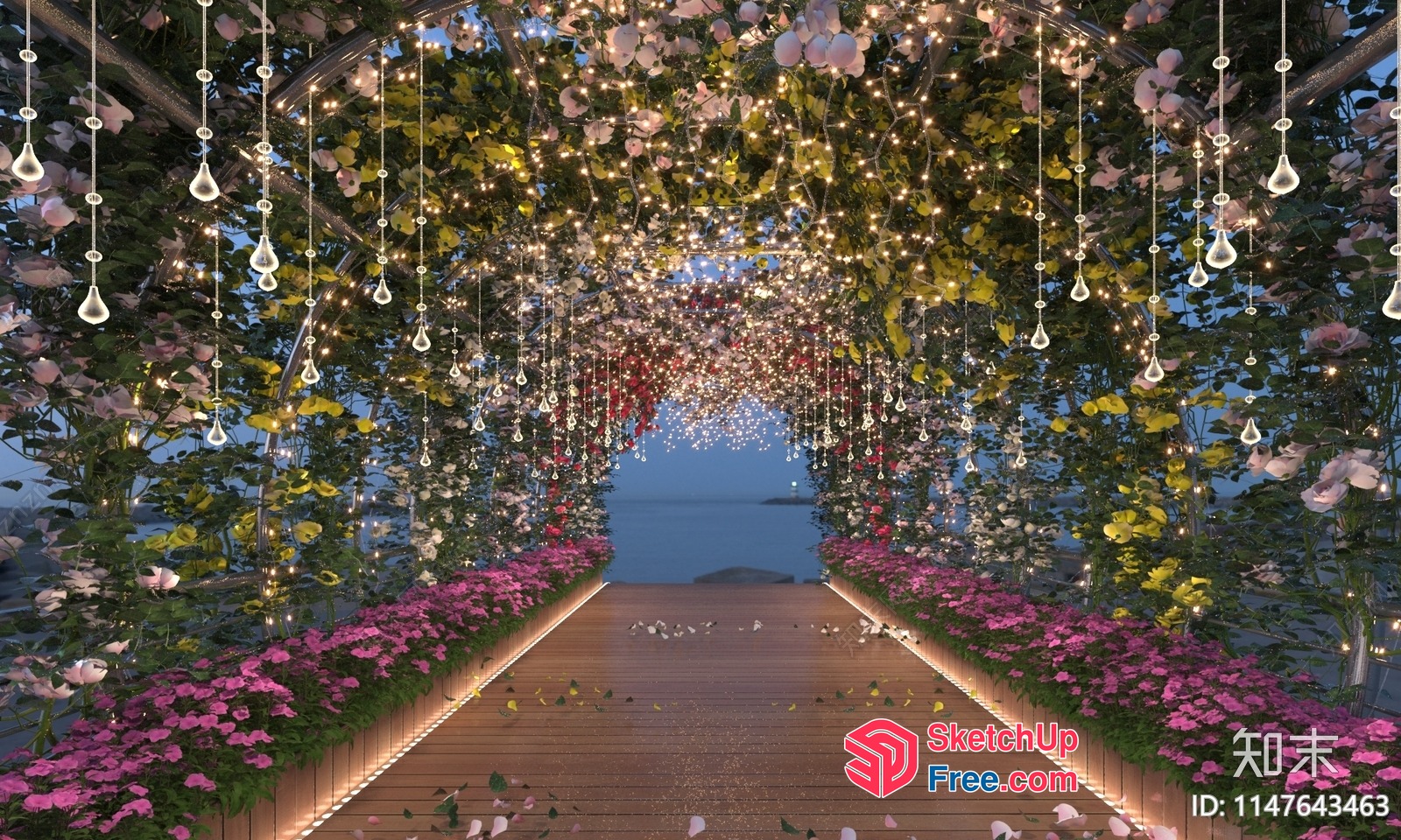 Elegant Floral Archway With Wooden Flooring 3D SketchUp File