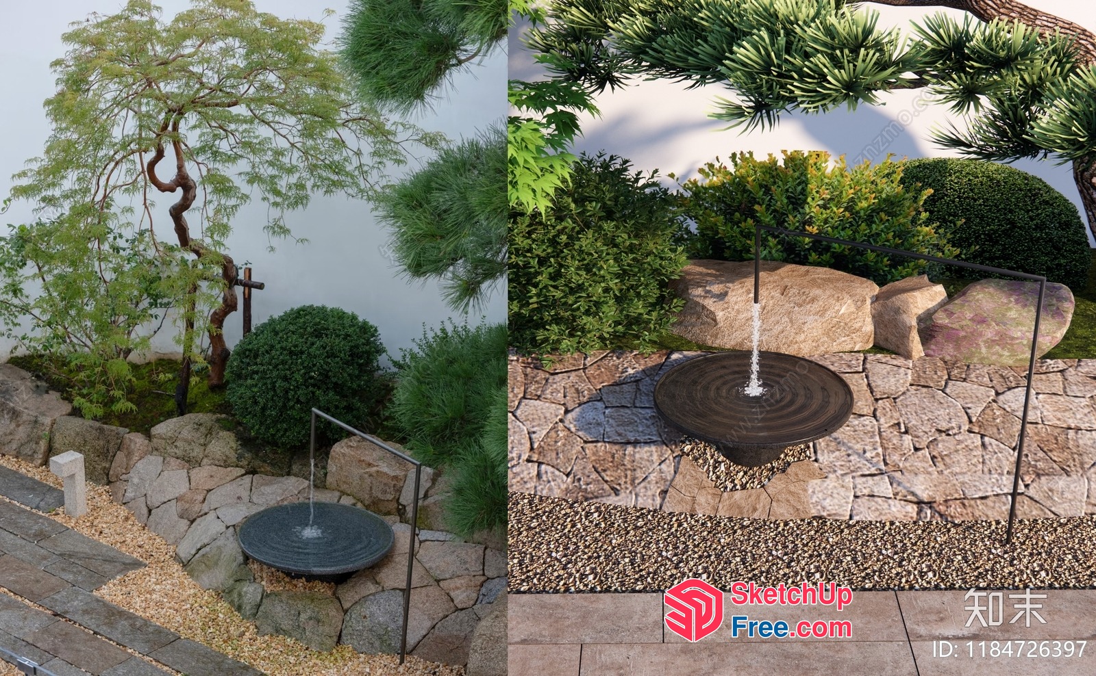 Serene Japanese-Inspired Garden With Water Feature 3D SketchUp File