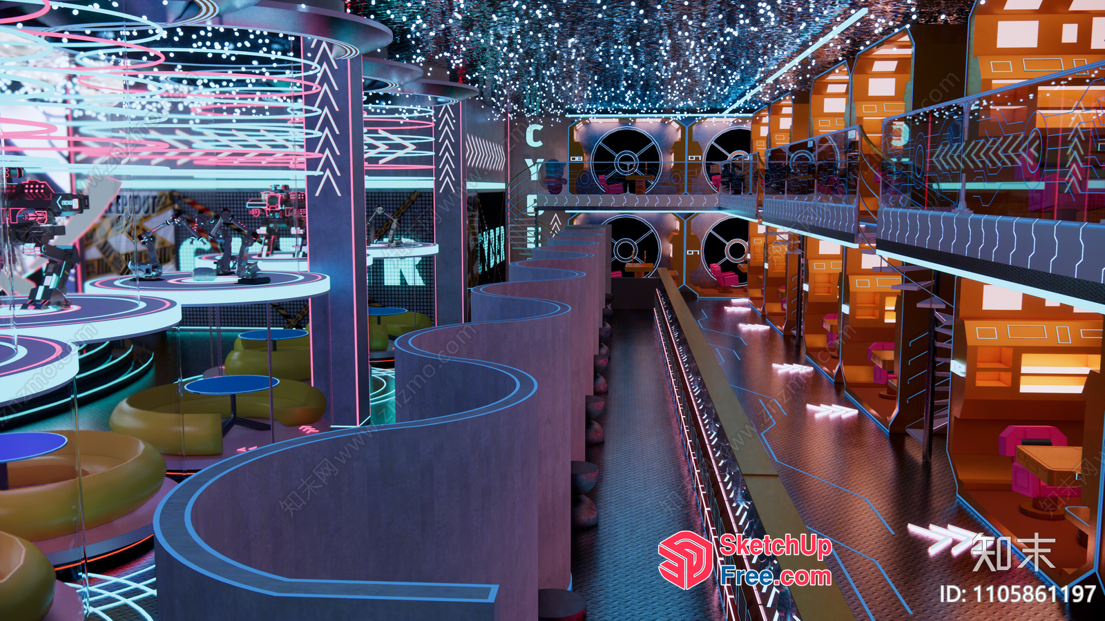 Futuristic Space-Themed Bar Interior 3D SketchUp File