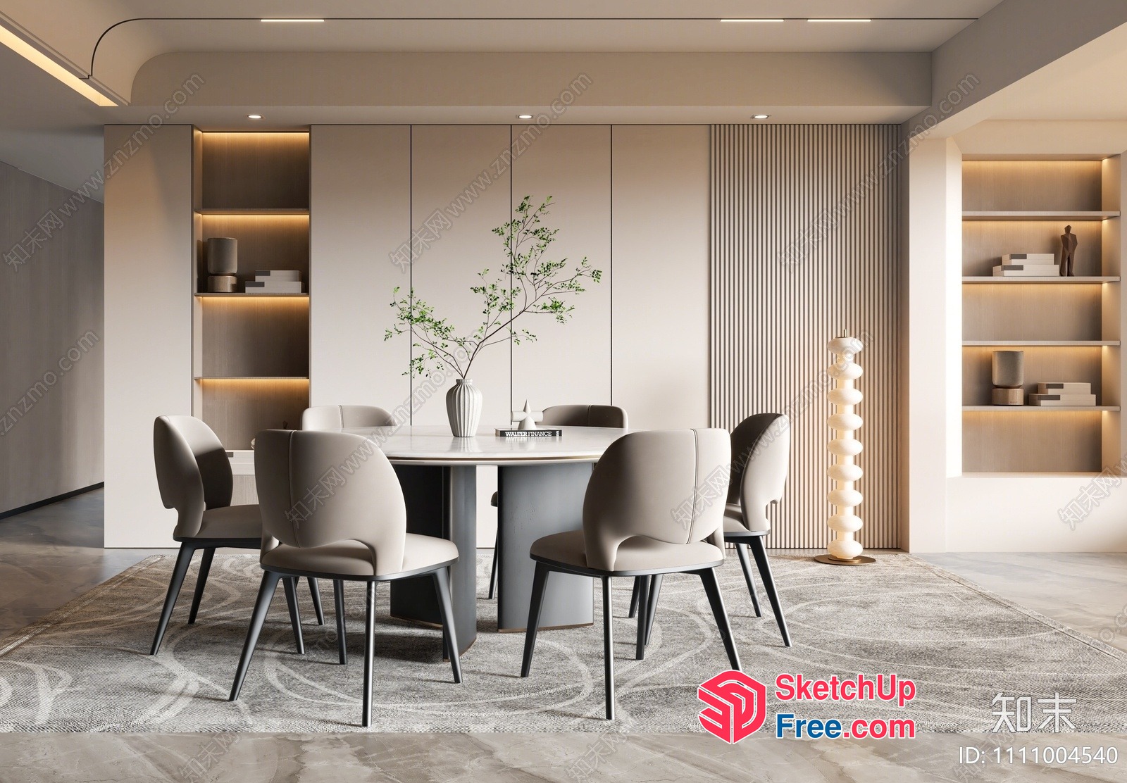 Modern Minimalist Dining Room With Neutral Tones 3D SketchUp File