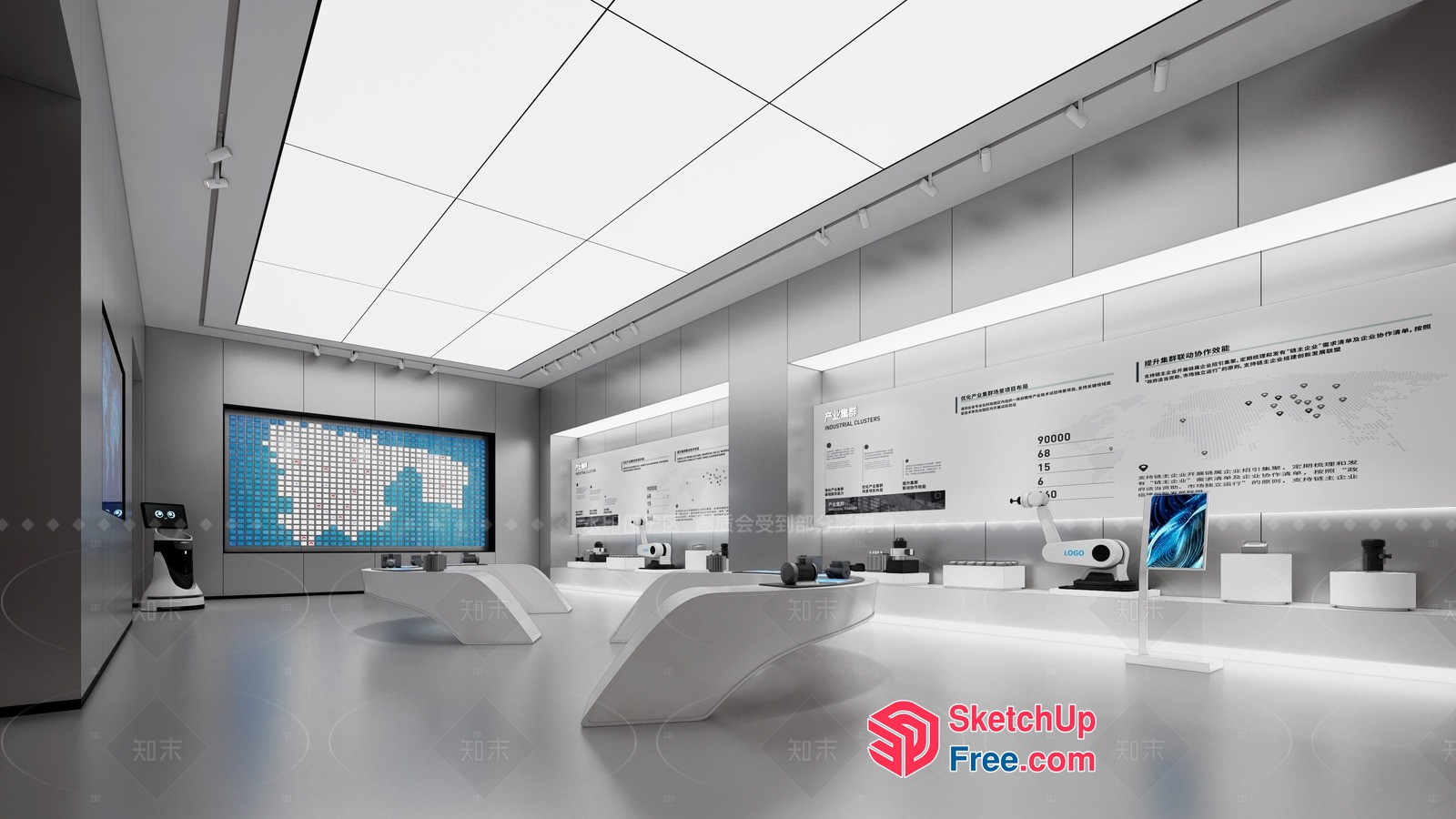 Futuristic White Room With Blue Mosaic Art 3D SketchUp File