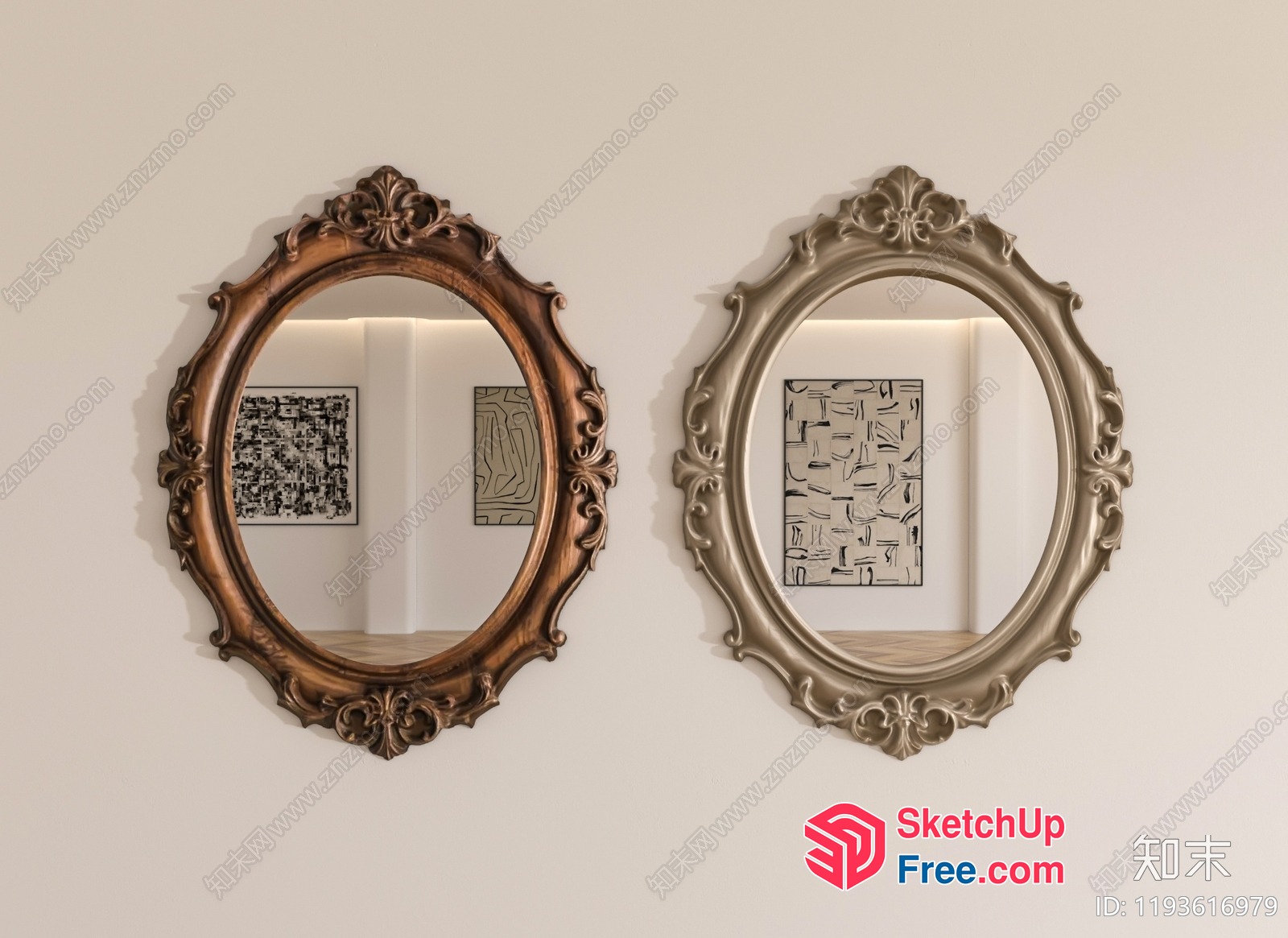 Ornate Mirrors With Carved Frames And Antique Finish 3D SketchUp File