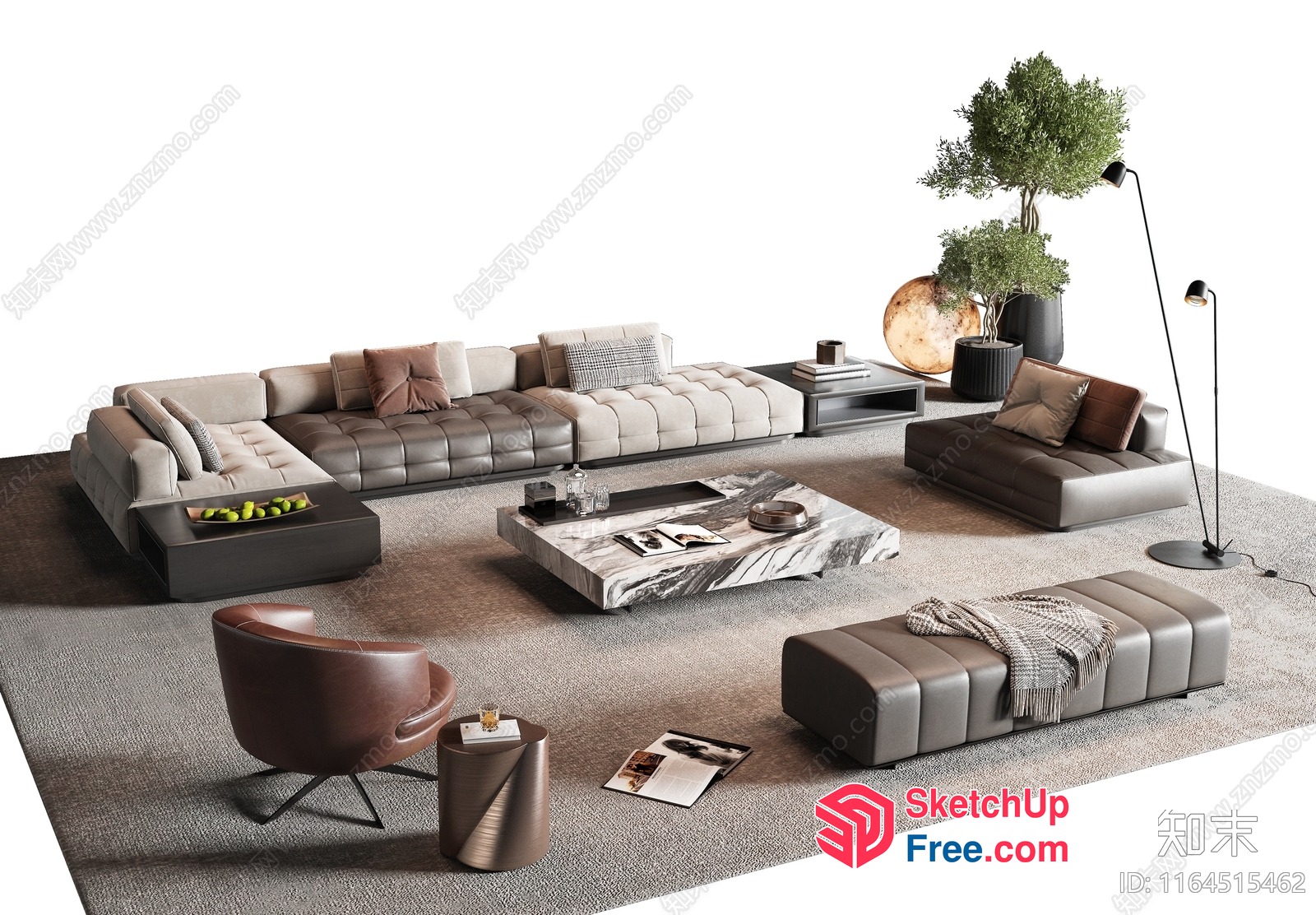 Modern Living Room With Neutral Color Palette And Sleek Furniture 3D SketchUp File
