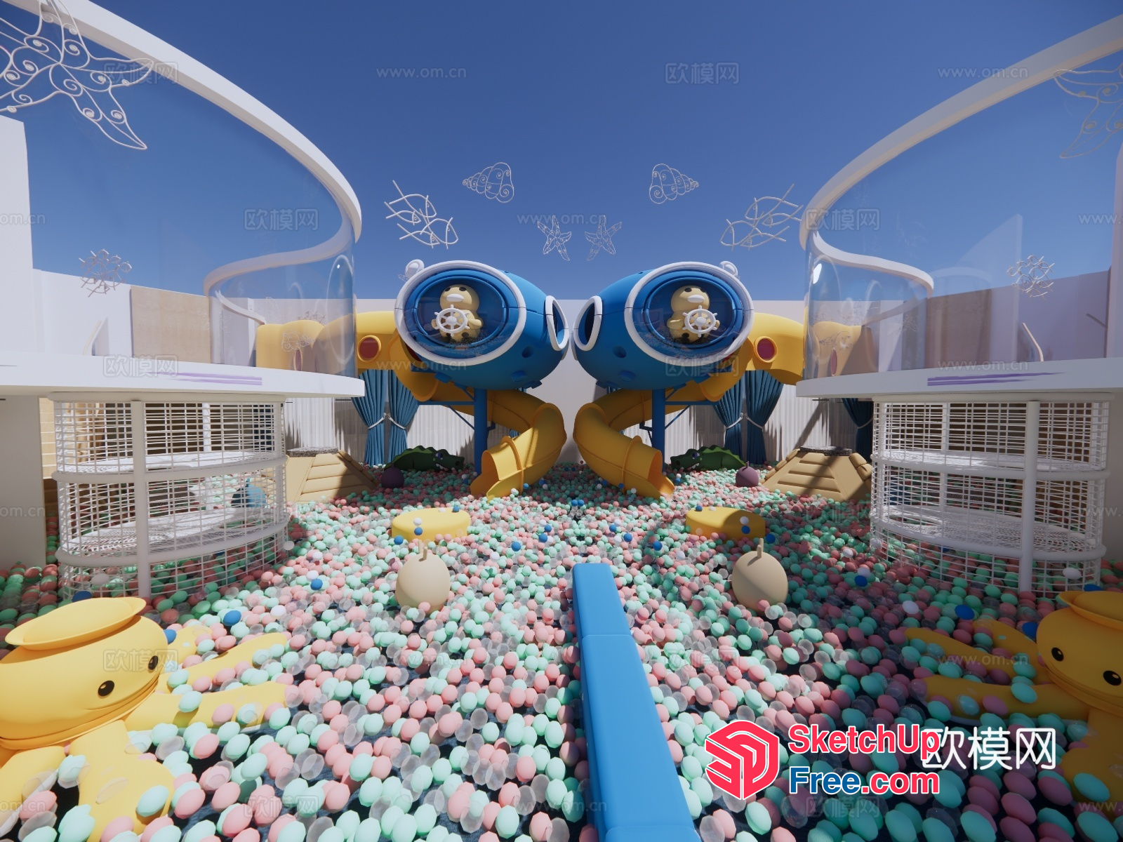 Colorful Ball Pit With Unique Submarine Play Structures 3D SketchUp File