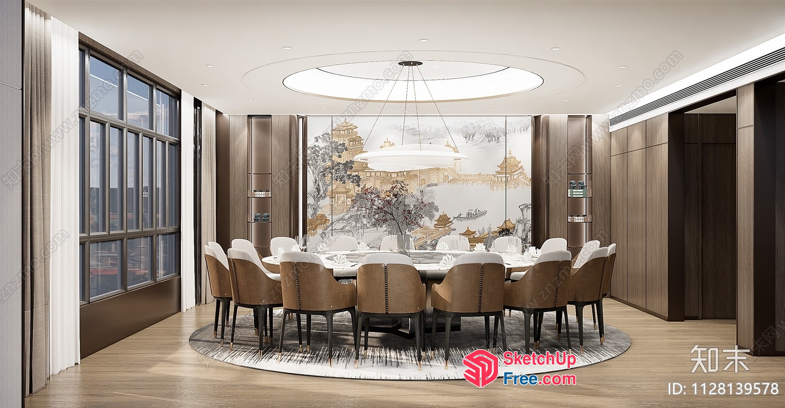 Modern Dining Room With Large Table And Chairs 3D SketchUp File