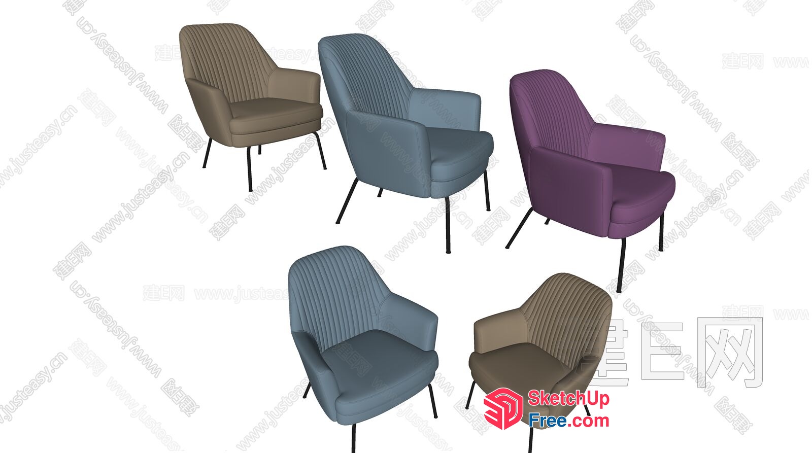 Five Upholstered Chairs With Vertical Stripes 3D SketchUp File