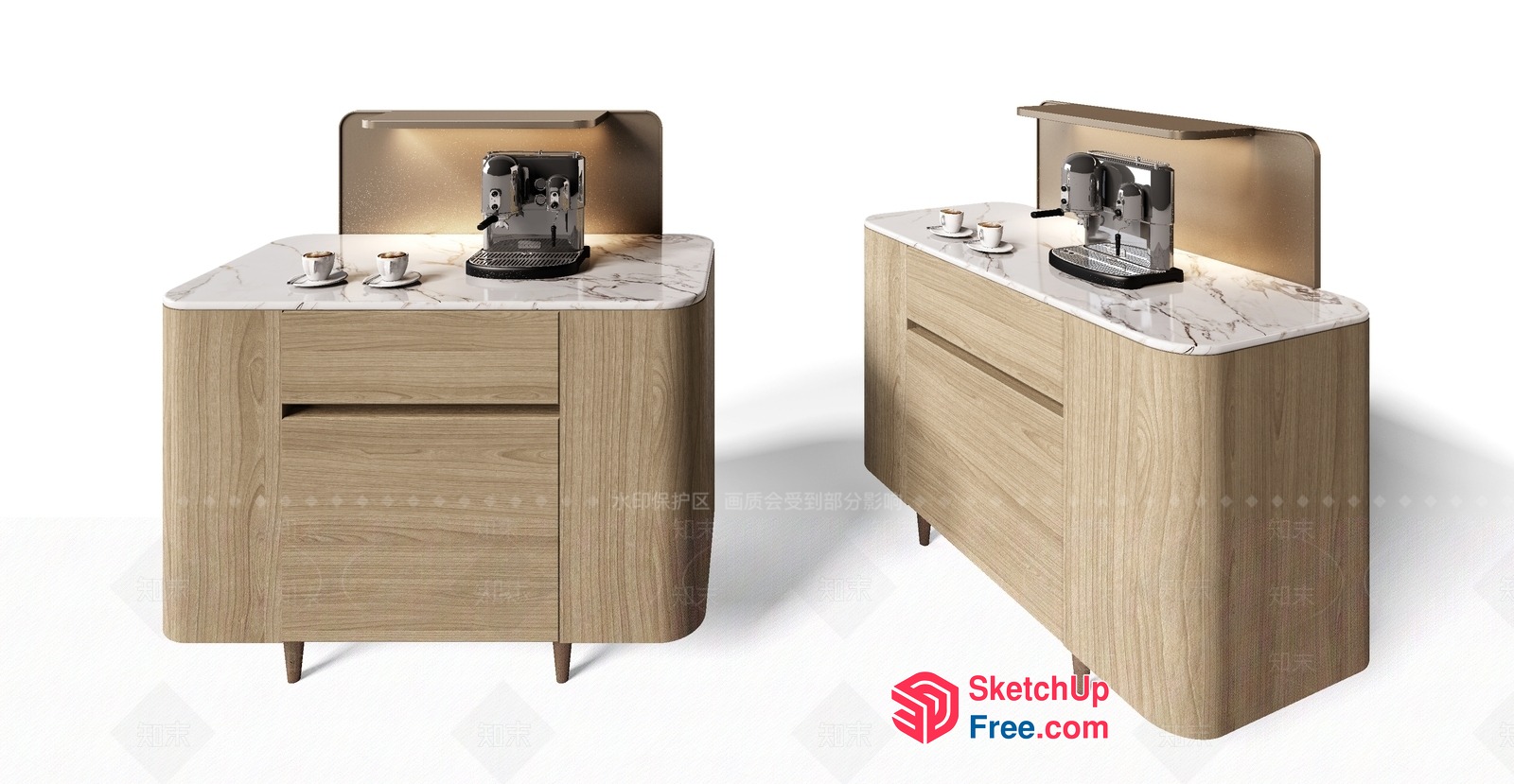 Modern Wooden Coffee Station With Marble Top 3D SketchUp File