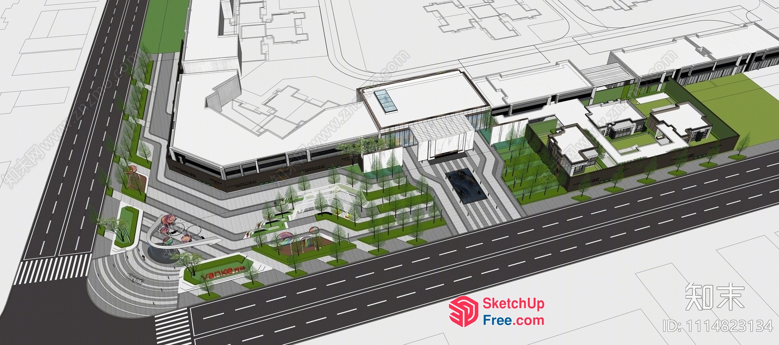 3D Architectural Rendering Of A Modern Commercial Street 3D SketchUp File