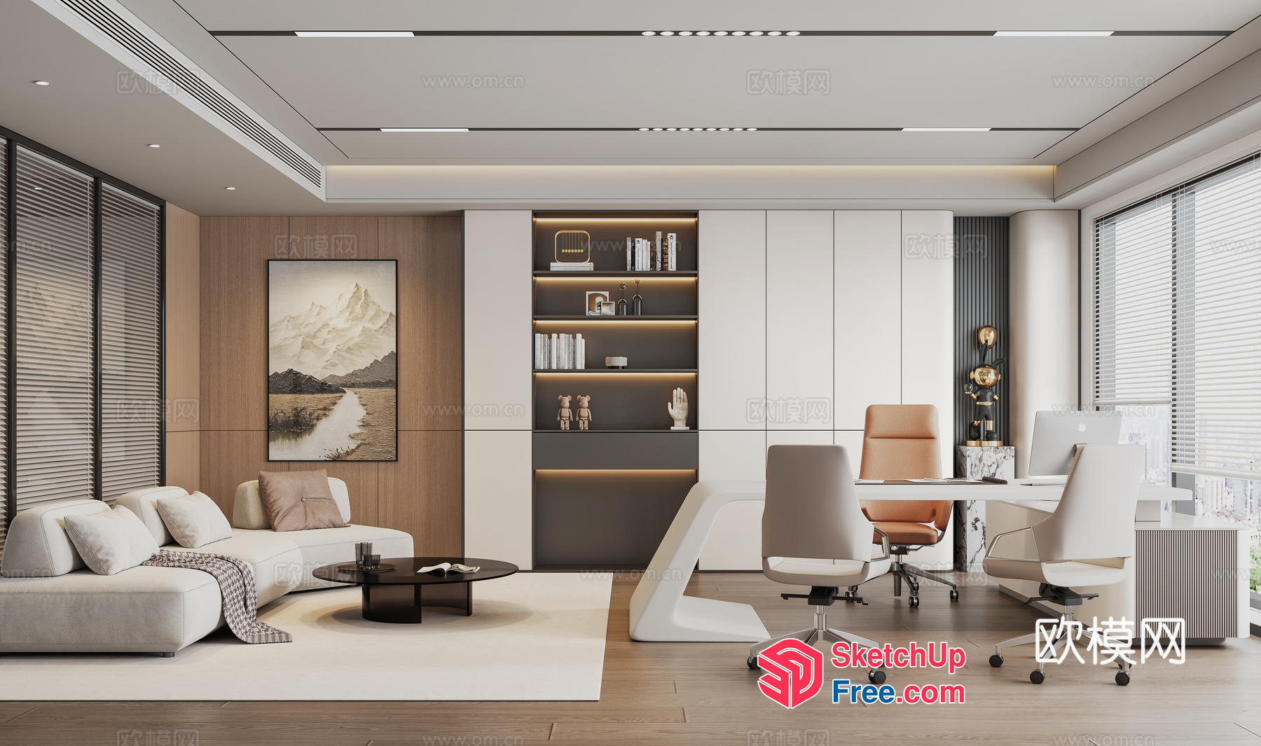 Elegant Modern Office Interior With Neutral Tones 3D SketchUp File