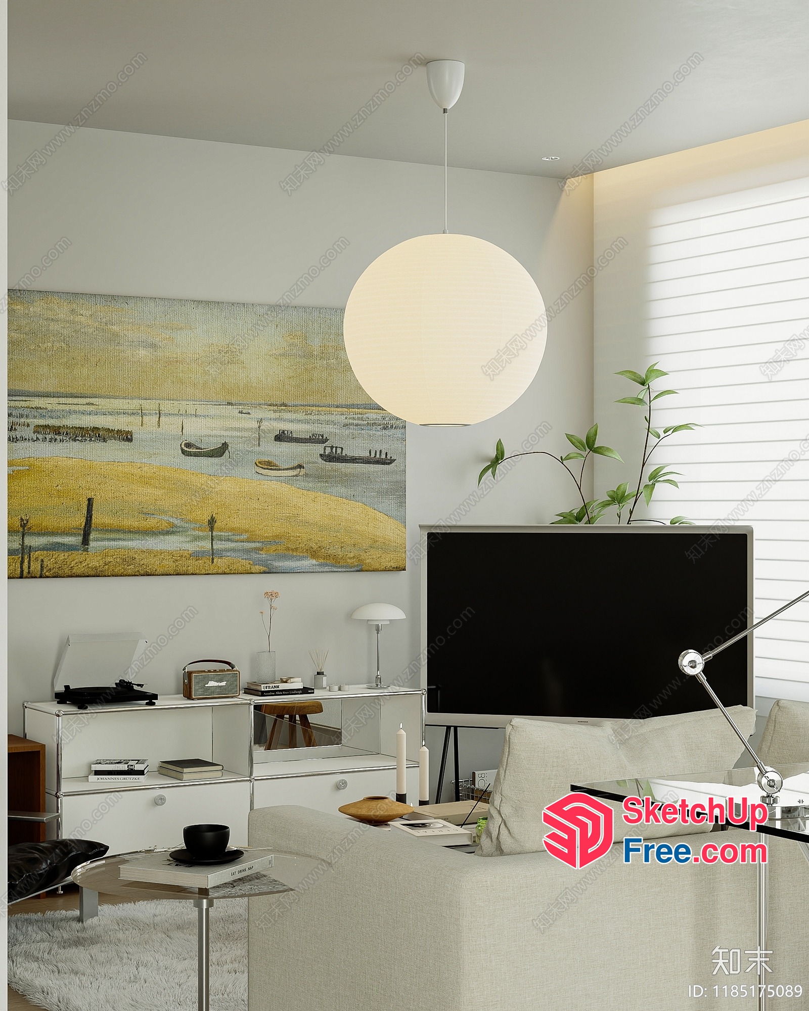 Modern Living Room With Minimalist Style And White Decor 3D SketchUp File