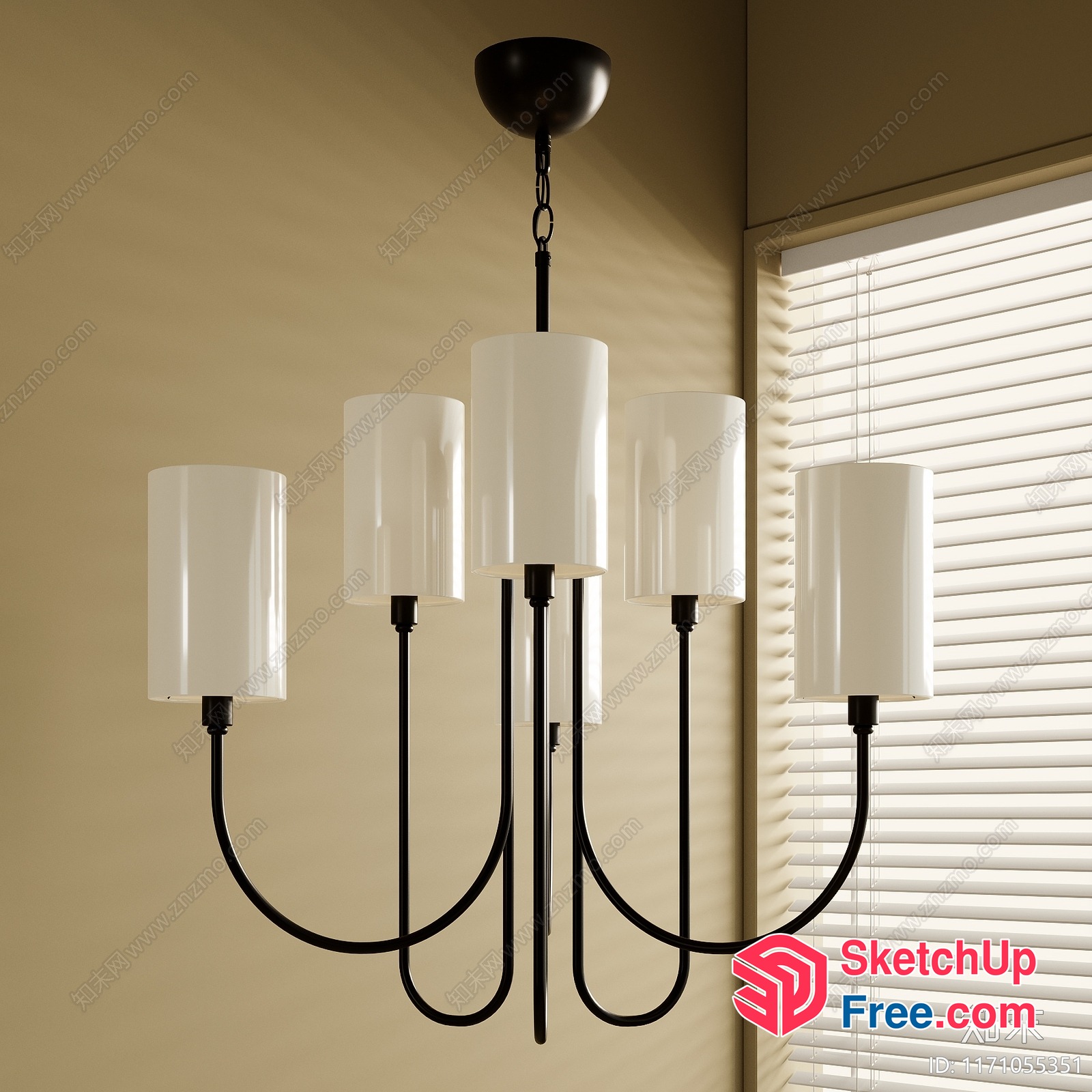 Elegant Modern Chandelier With White Lampshades 3D SketchUp File