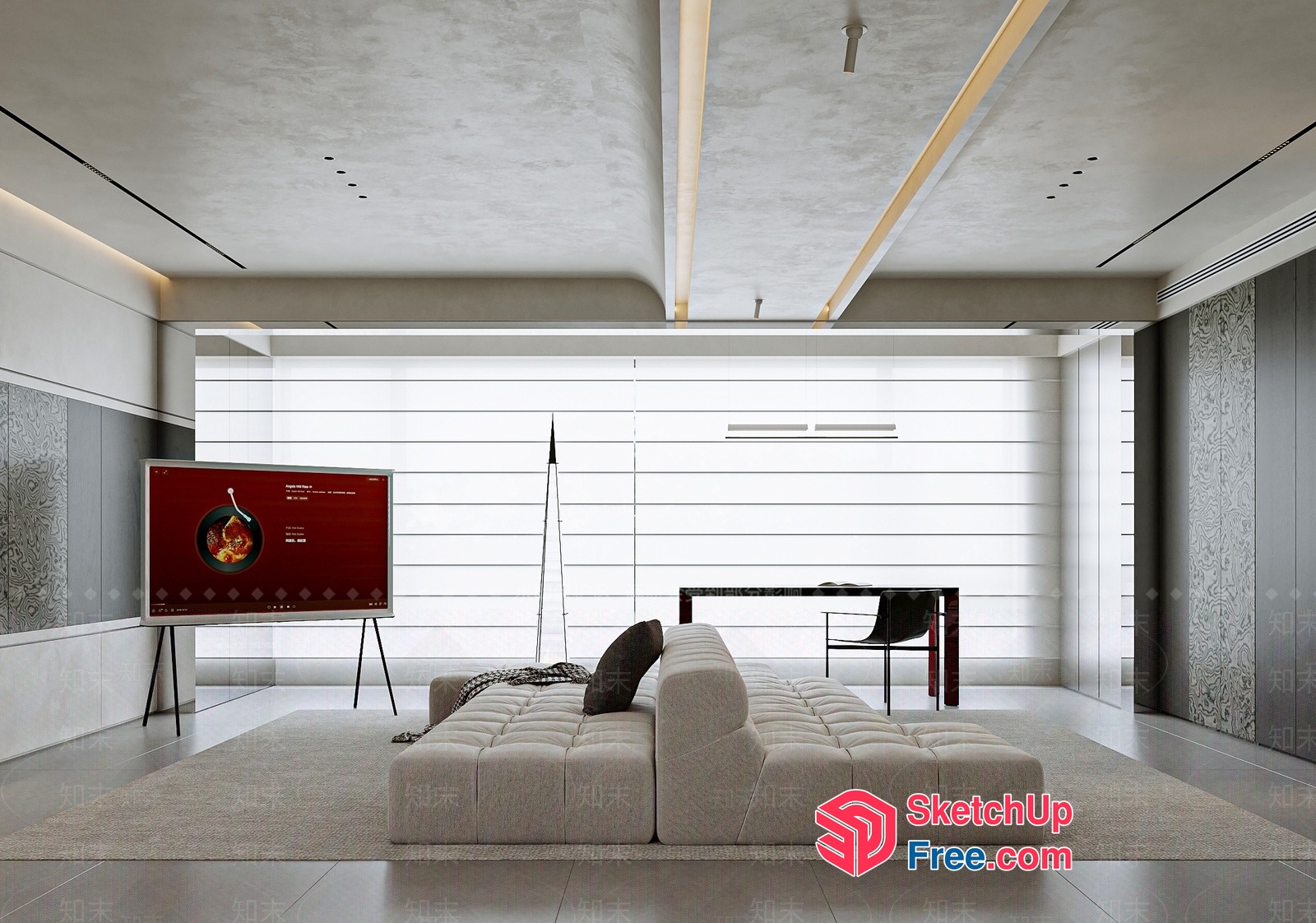 Modern Minimalist Living Room With Sleek Furniture And Large Window 3D SketchUp File