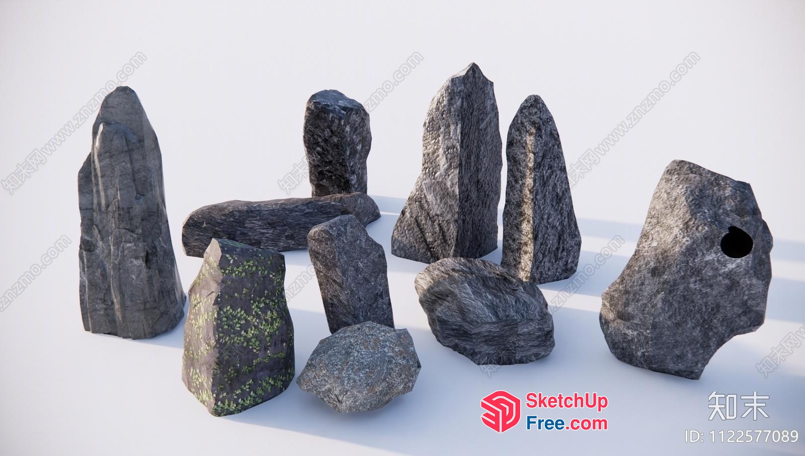 Grey Stone Pillars And Boulders 3D SketchUp File