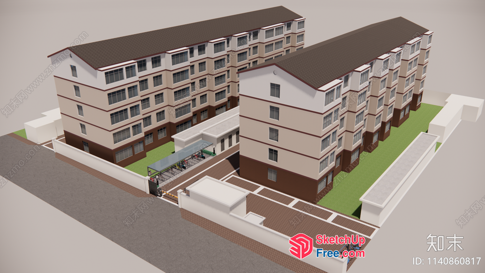 3D Rendering Of A Multi-Story Building With A Roof And Stairs 3D SketchUp File