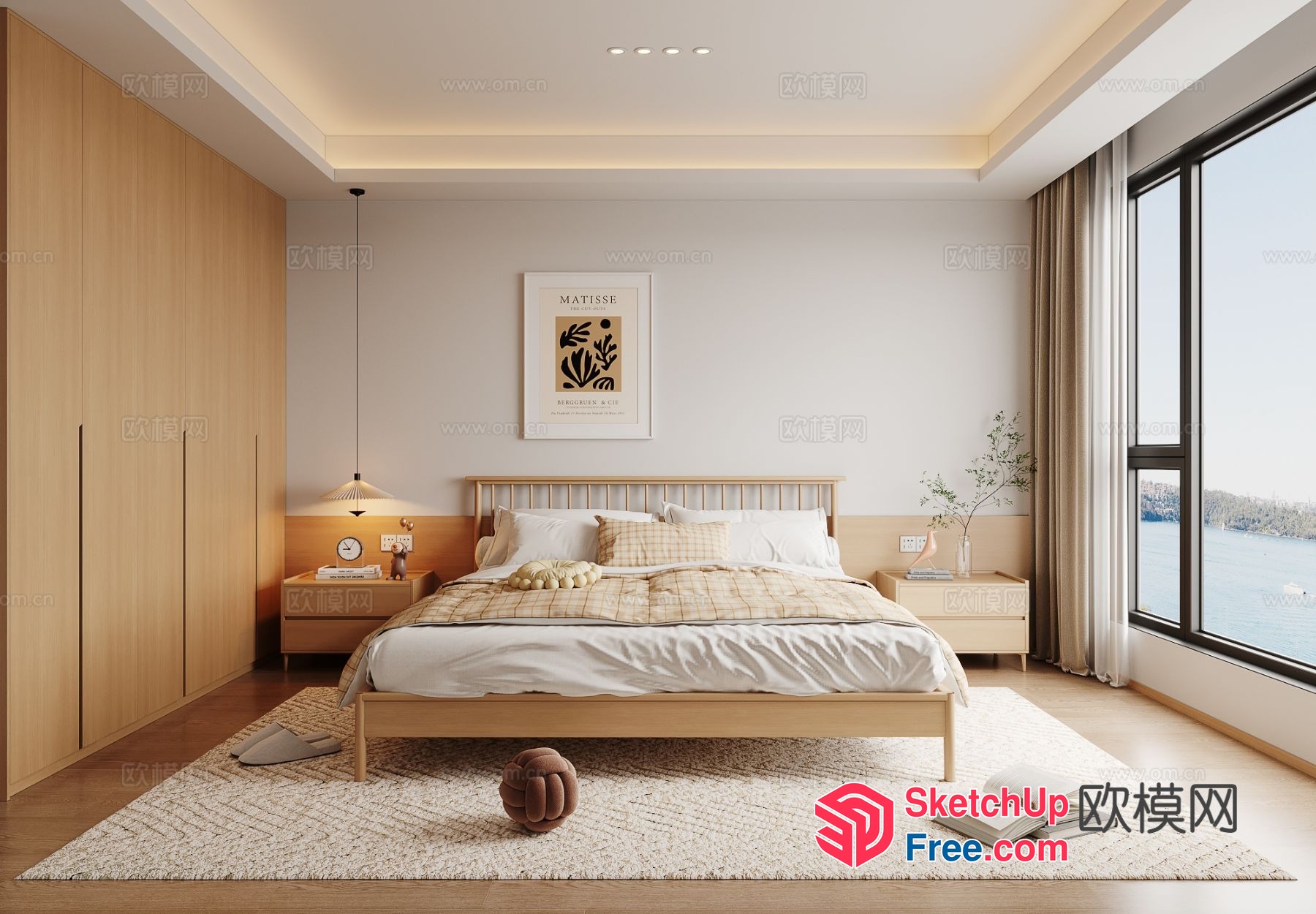 Minimalist Japanese Style Bedroom With Neutral Color Scheme 3D SketchUp File