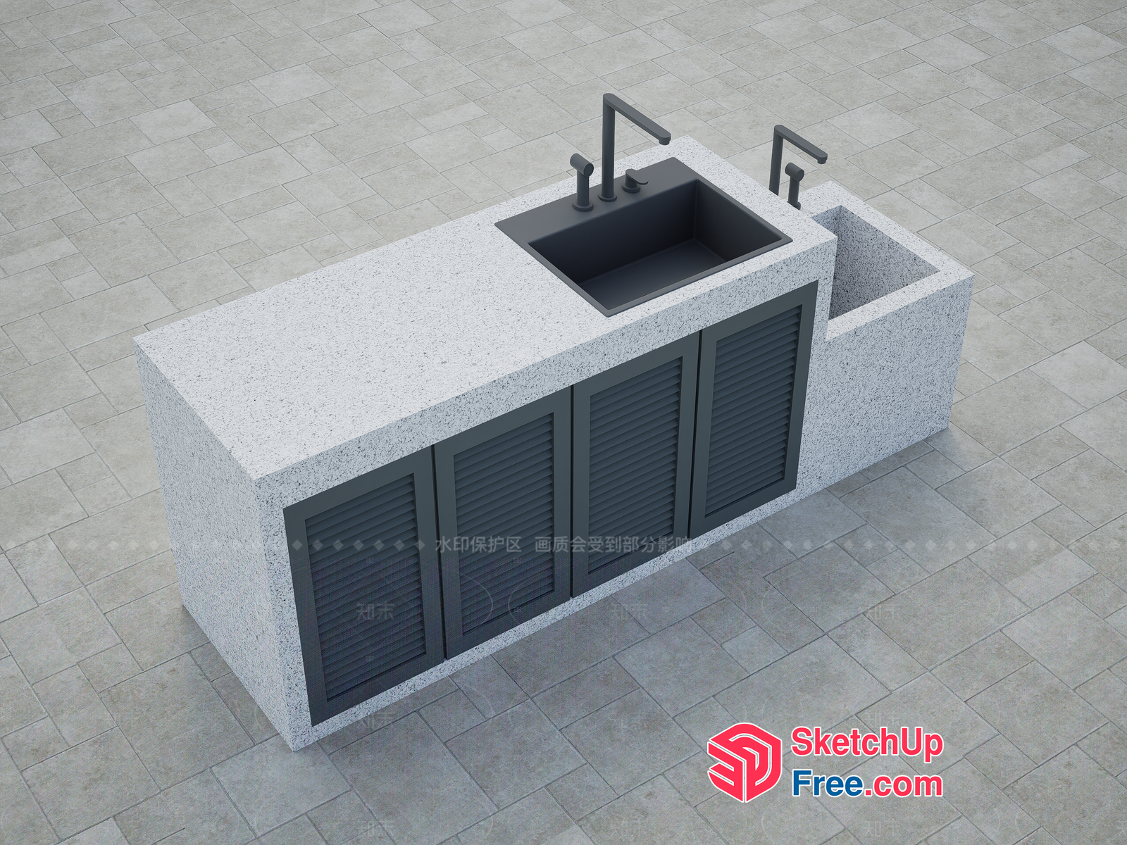Modern Outdoor Kitchen Island With Sink And Faucets 3D SketchUp File