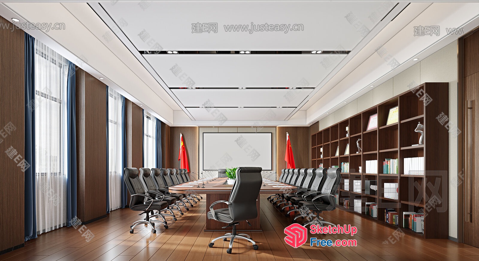 Modern Conference Room With Sleek Furniture And Large Table 3D SketchUp File