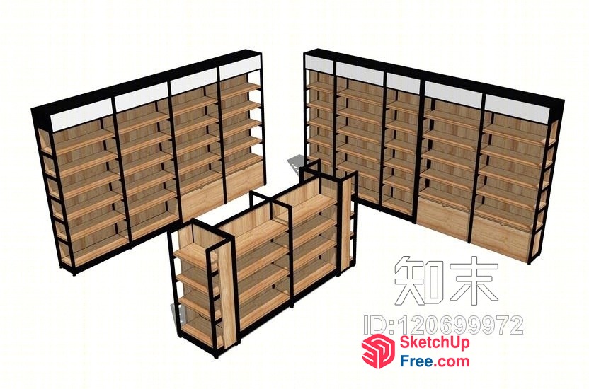 Wooden And Black Metal Shelving Units 3D SketchUp File