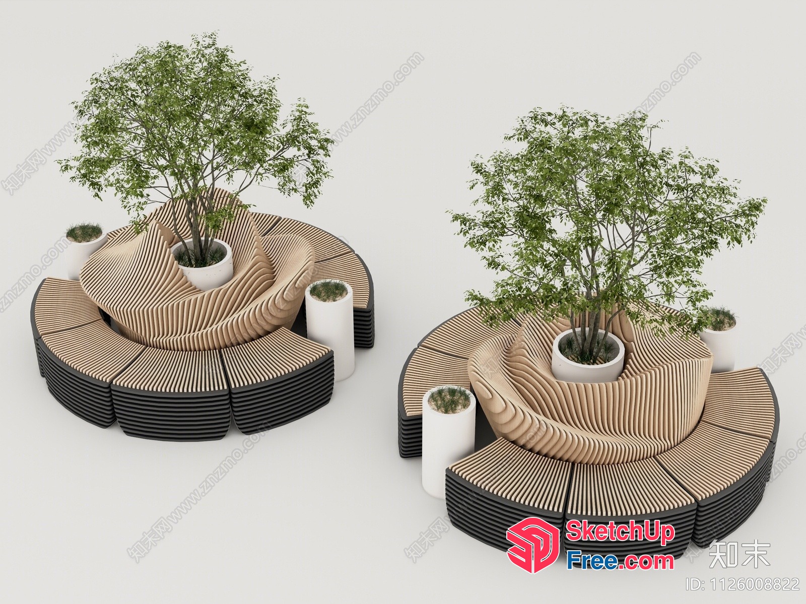 Modern Outdoor Furniture With Potted Plants 3D SketchUp File