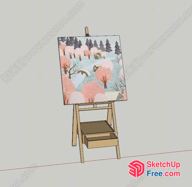 Japanese Style Painting Easel With Drawer 3D SketchUp File