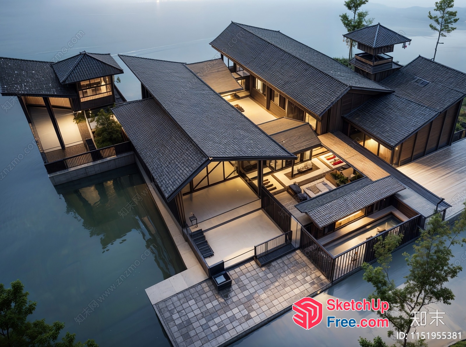 Modern Asian-Inspired Waterfront Villa 3D SketchUp File