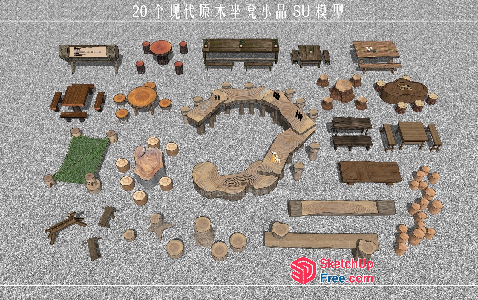 Wooden Furniture Arrangement For Outdoor And Indoor Spaces 3D SketchUp File