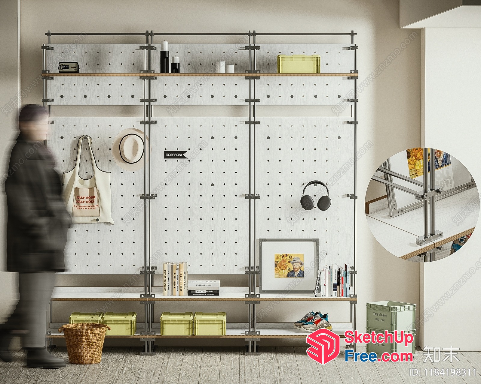 Modern Industrial Shelving Unit With Pegboard Backing 3D SketchUp File