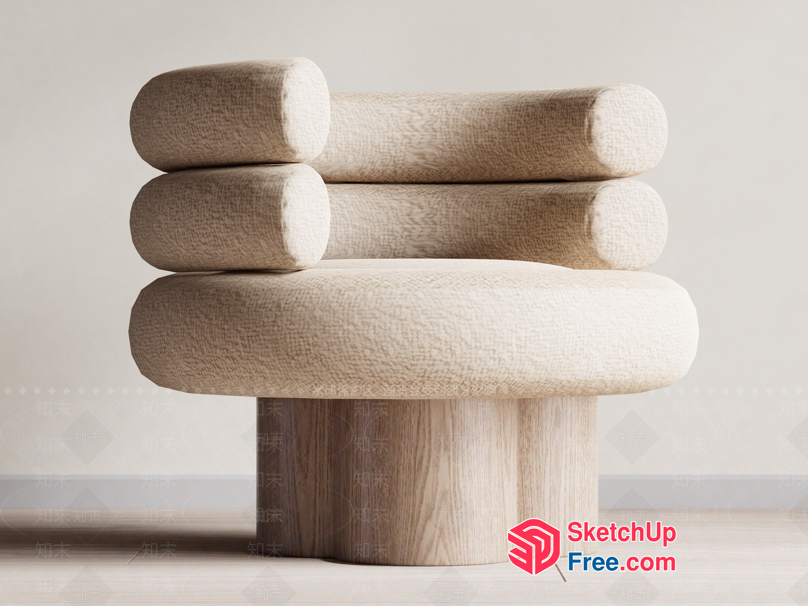 Minimalist Creamy Style Pillar Chair 3D SketchUp File