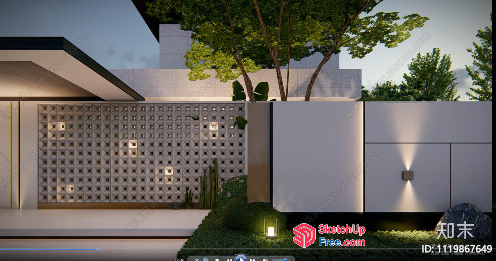 Exterior Decor With Glass Brick And Pillar 3D SketchUp File