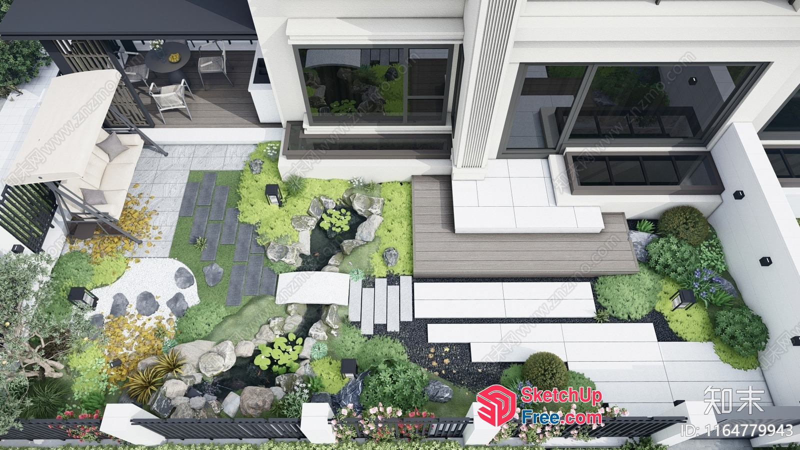 Modern Japanese-Inspired Outdoor Space With Natural Elements 3D SketchUp File