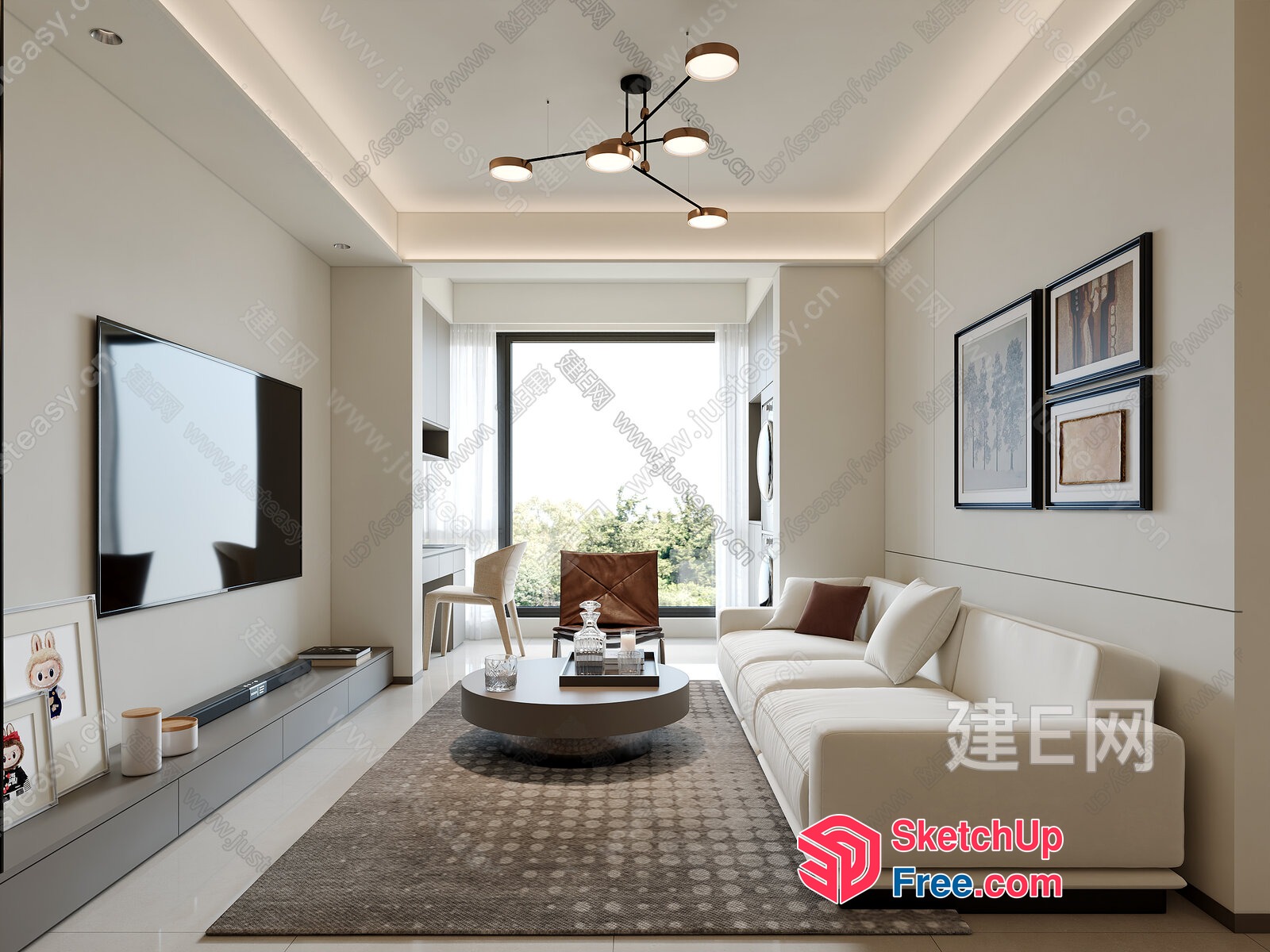 Modern Living Room With White Sofa And Tv 3D SketchUp File