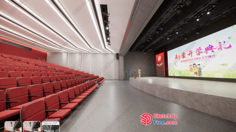 Empty Auditorium With Red Seating And Stage 3D SketchUp File