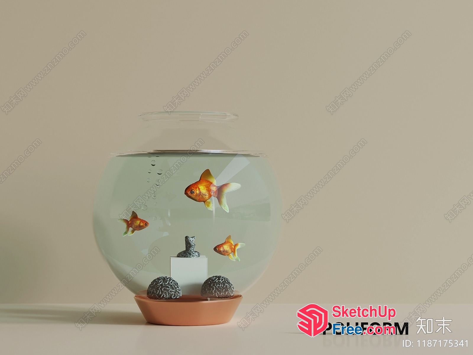 Small Goldfish In A Glass Bowl 3D SketchUp File