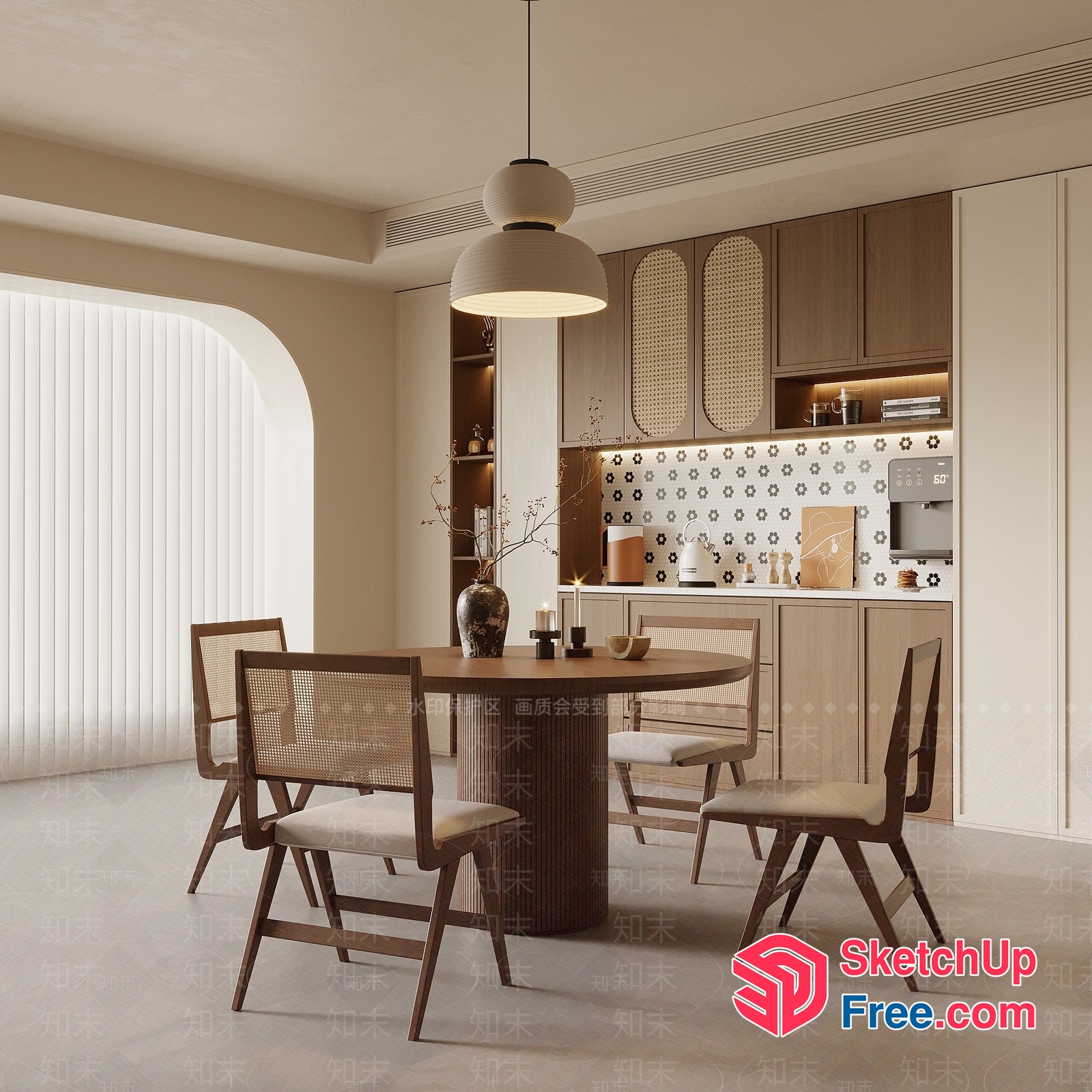Minimalist Dining Room With Wooden Table And Chairs 3D SketchUp File