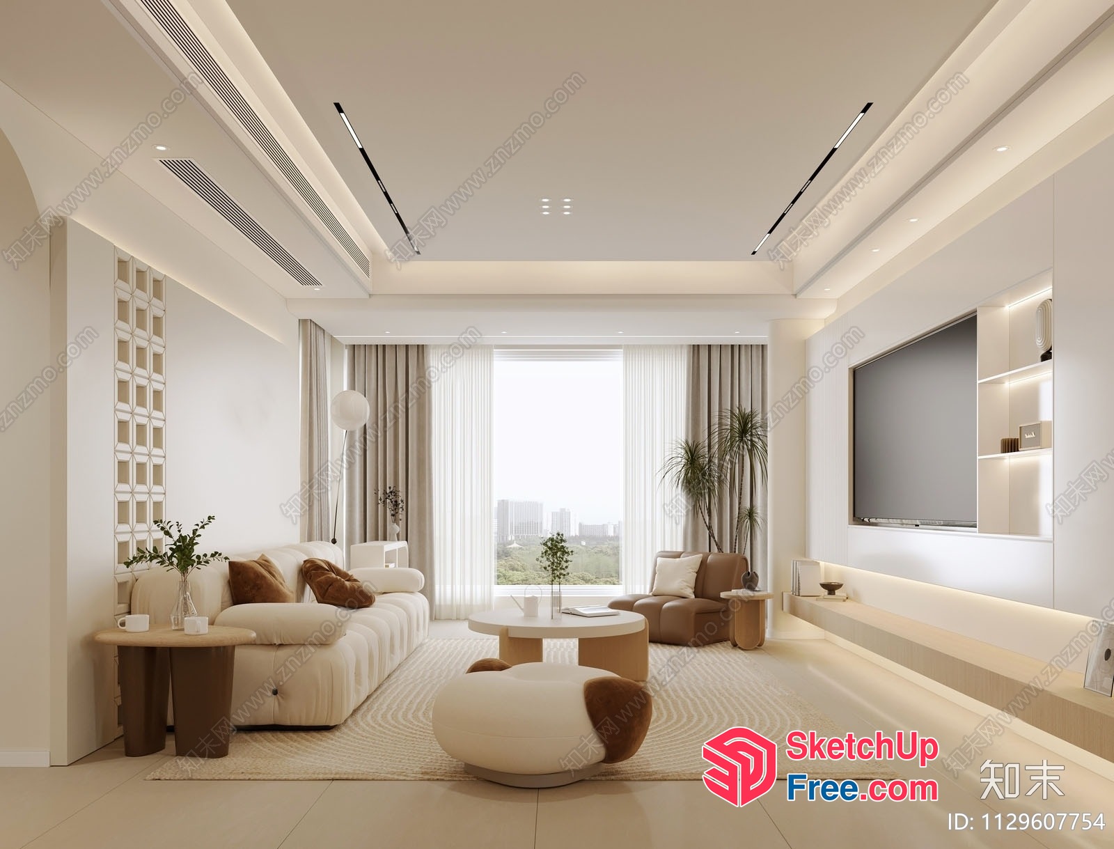 Modern Minimalist Living Room With Neutral Tones 3D SketchUp File
