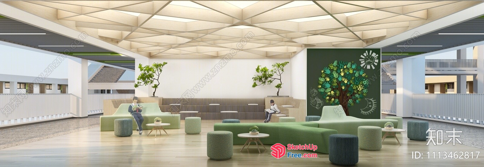 Spacious And Modern Interior With Green Accents 3D SketchUp File