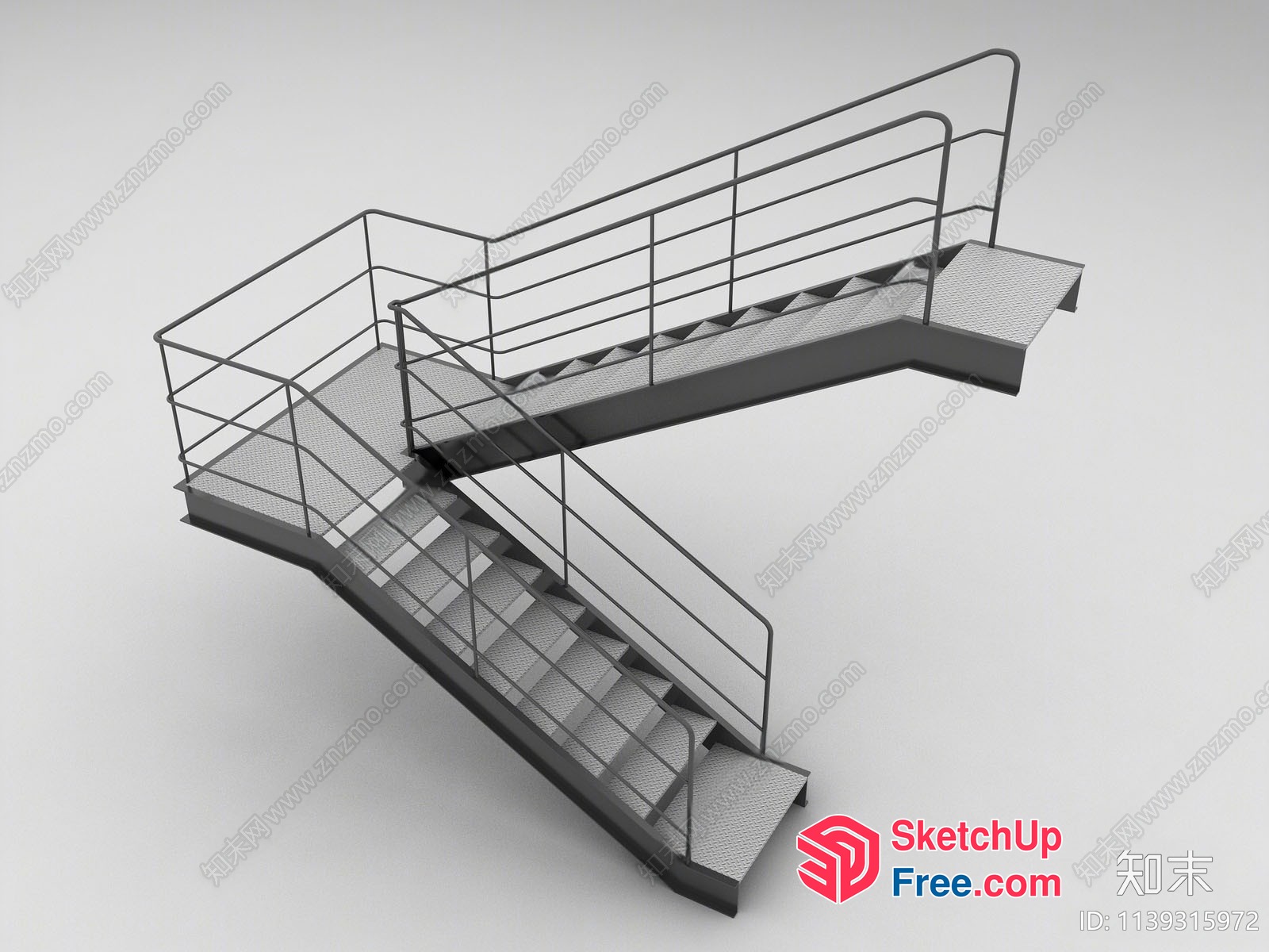 Staircase With Railing And Landing 3D SketchUp File