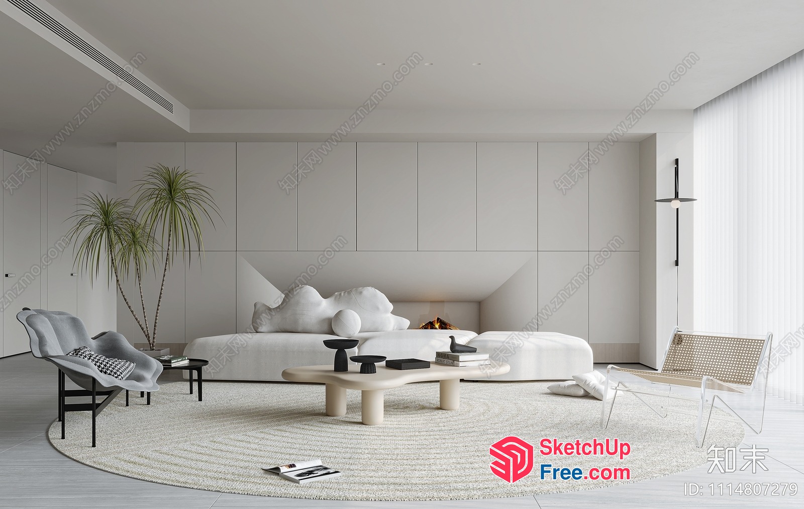 Modern Minimalist Living Room With Neutral Color Palette 3D SketchUp File