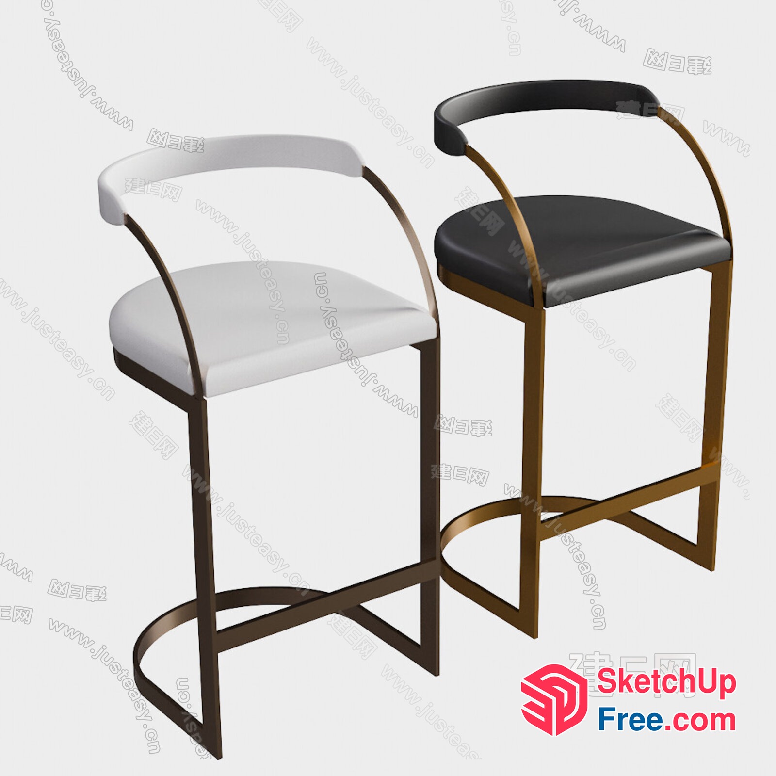 Two Bar Stools With Leather Seats And Metal Legs 3D SketchUp File