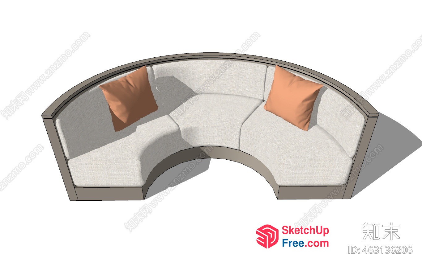 Modern Semi-Circular Sectional Sofa With Pillows 3D SketchUp File