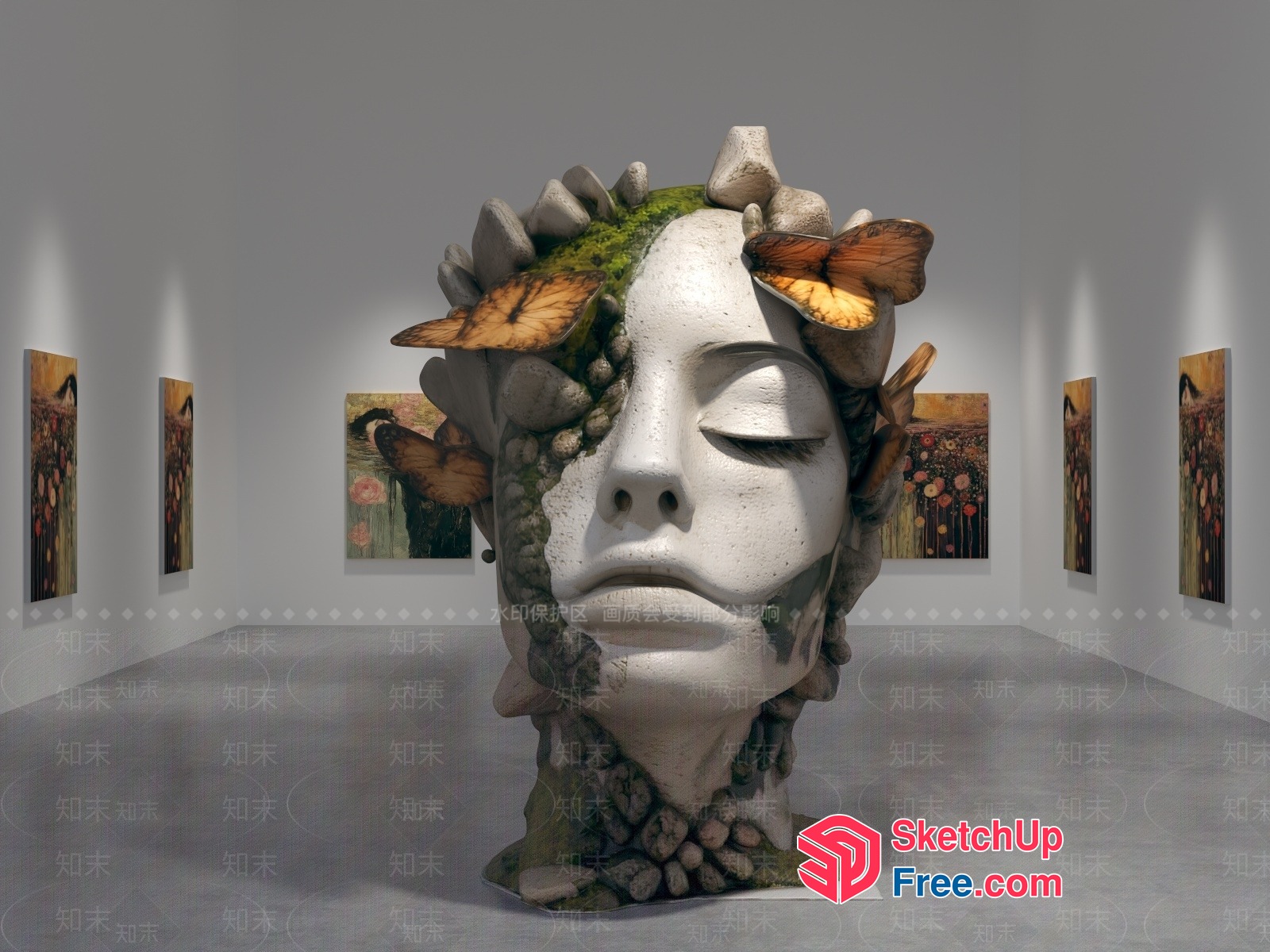 Serene Landscape With Butterflies And Stones 3D SketchUp File