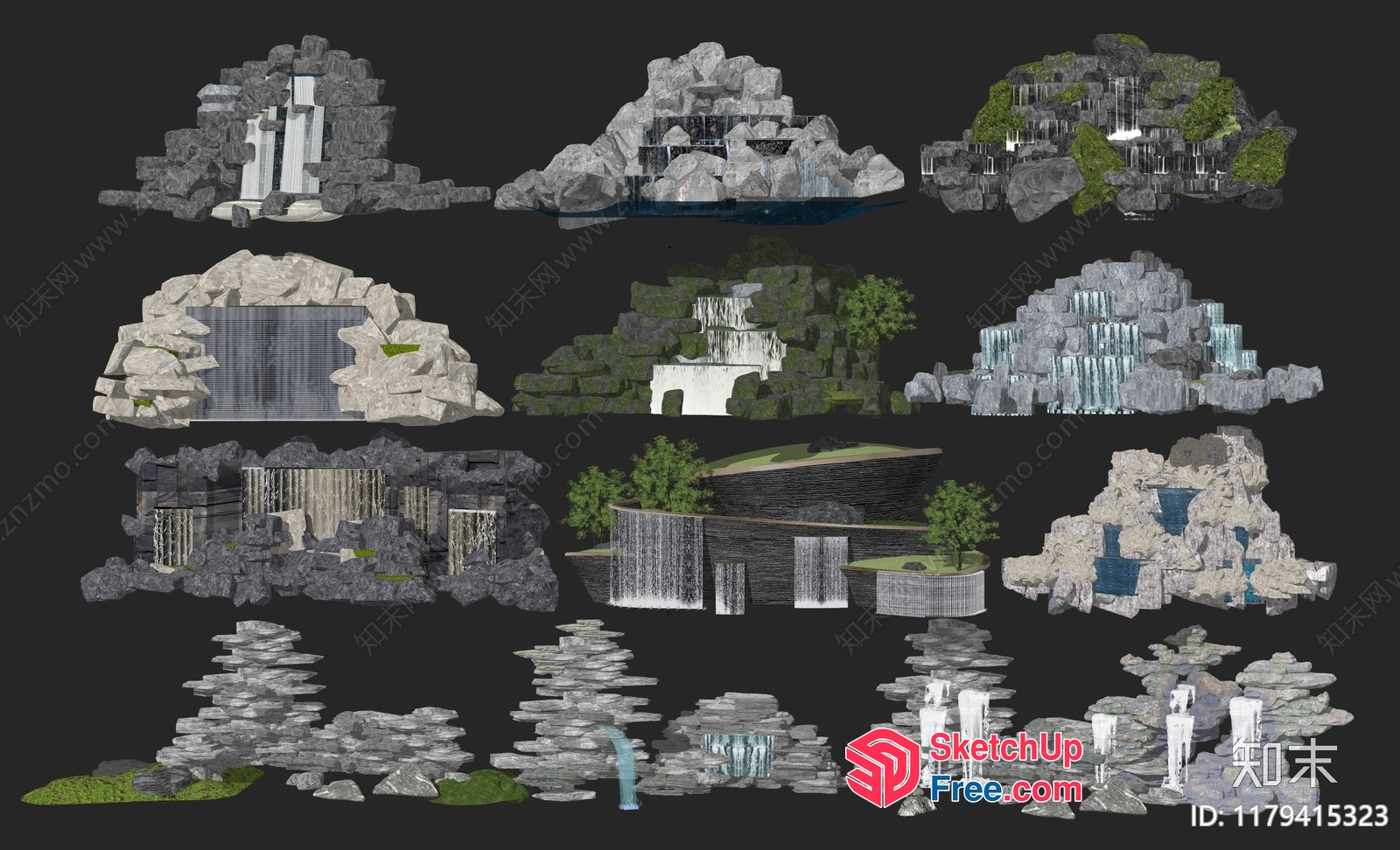 Exterior Decor Of A Waterfall And Rocks 3D SketchUp File