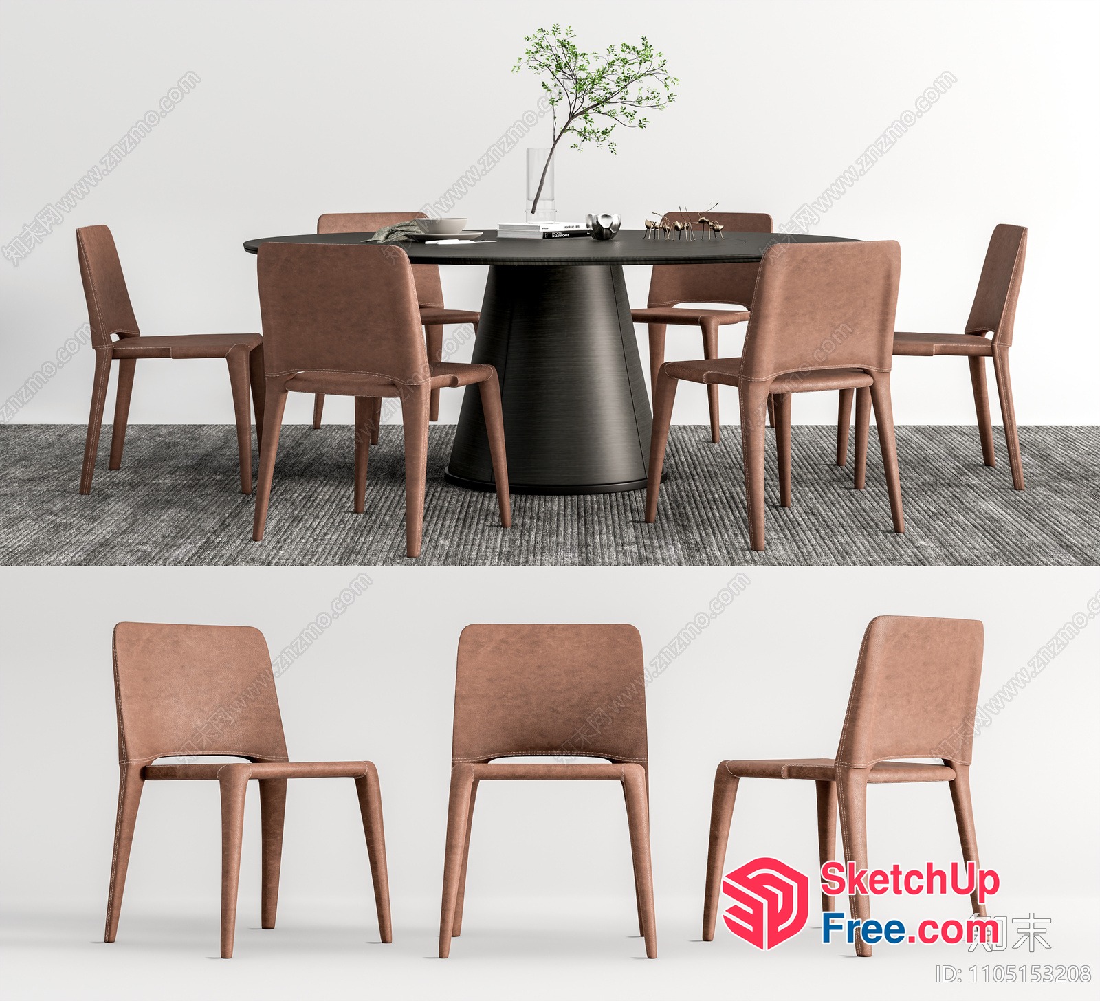Modern Dining Room With Round Table And Six Chairs 3D SketchUp File