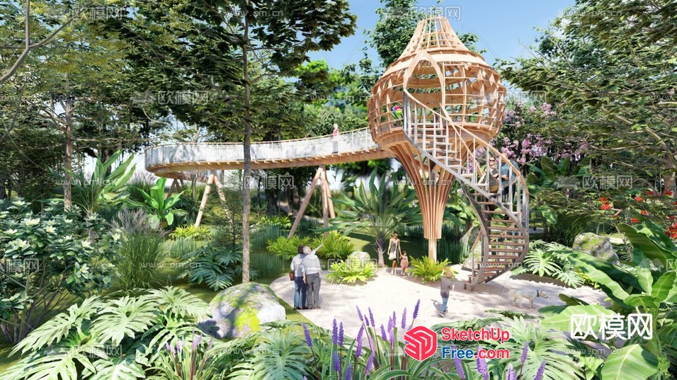 A Tropical Forest-Inspired Stairway And Bridge Structure 3D SketchUp File