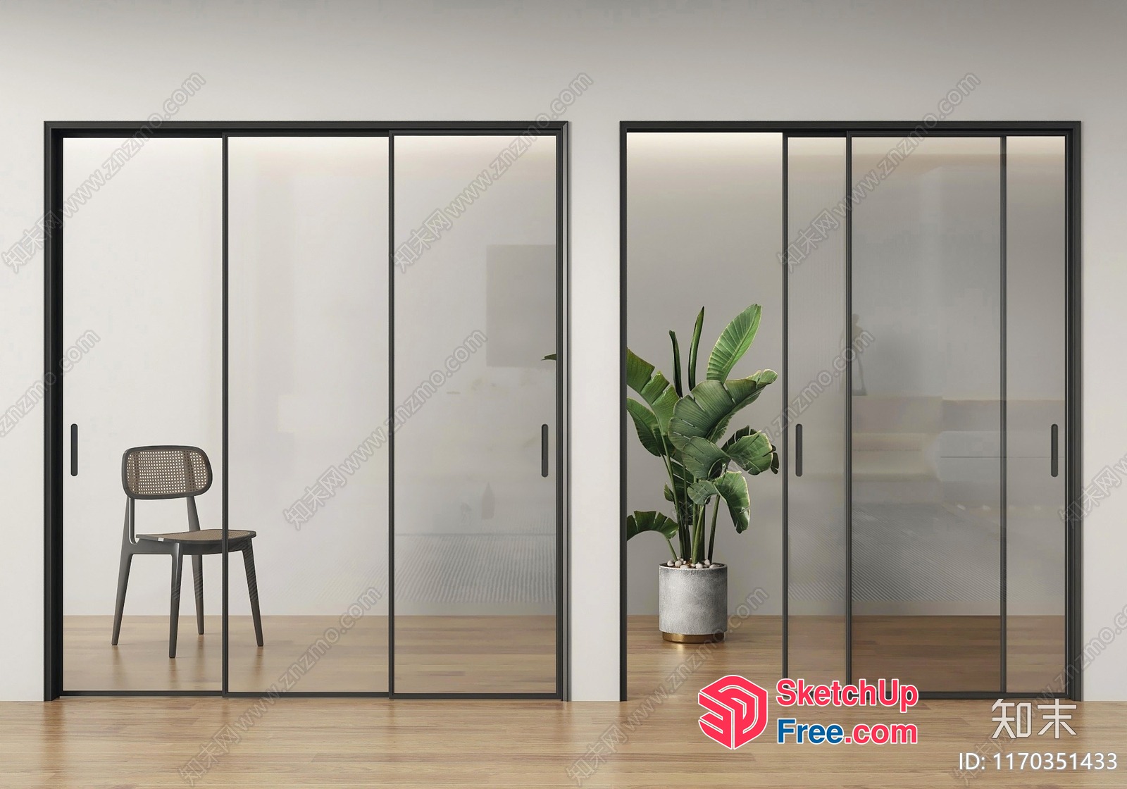 Modern Glass Partition Sliding Doors 3D SketchUp File