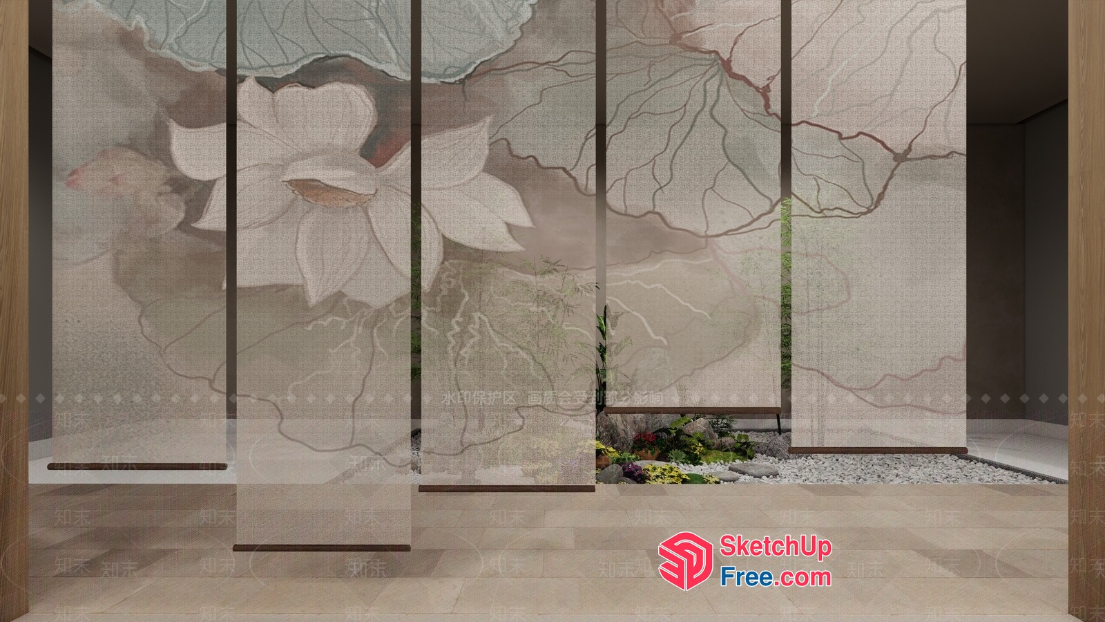 Elegant Partition Screen With Floral Design 3D SketchUp File