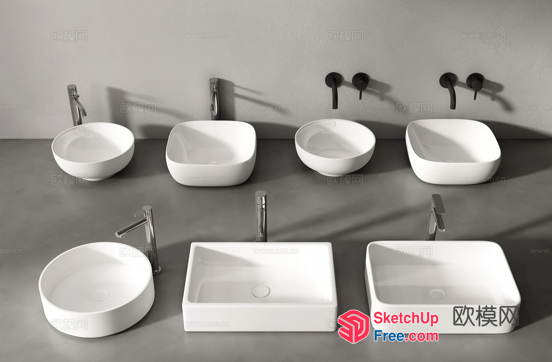 Modern White Bathroom Sinks And Faucets 3D SketchUp File